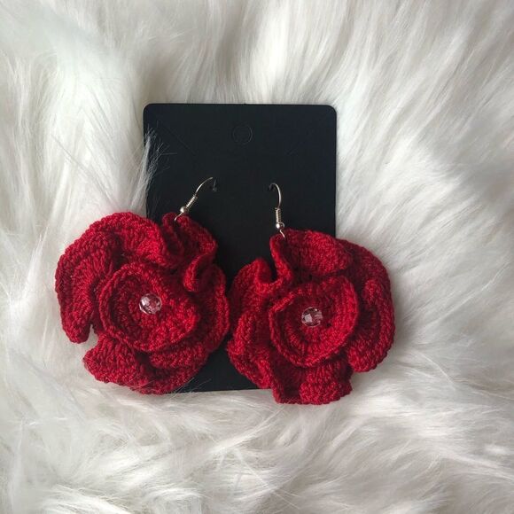 Brand New Handmade Crochet Earring Pink Flower Pattern 100% Cotton For Women - Picture 6 of 8